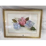 WATERCOLOUR STILL LIFE OF HYDRANGEAS, SIGNED