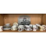 SHELF OF MIXED ROYAL MEMORABILIA CHINA & GLASS