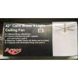 42'' CANE BRASS 3 LIGHT CEILING FAN, NEW IN BOX FROM ARGOS