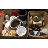 2 CARTONS OF MIXED CHINAWARE INCL; CROWN DUCAL BISCUIT BARREL, PLANTERS, TEA POTS & OTHER CHINAWARE