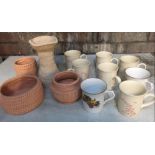 BOX OF 8 CERAMIC MUGS & SMALL BOX OF EARTHEN WARE VASES