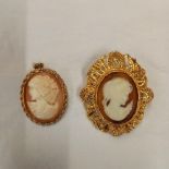 2 GOLD CAMEO BROOCHES