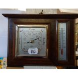 OAK FRAMED BAROMETER & THERMOMETER