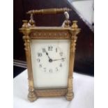 FRENCH BRASS CARRIAGE CLOCK WITH ENAMEL DIAL & KEY, DIAL CRACKED