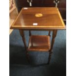 INLAID MAHOGANY 2 TIER TABLE, 17'' SQ