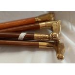 4 WOOD BRASS HEADED MODERN WALKING CANES