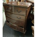MAHOGANY SERPENTINE FRONTED CHEST OF 4 DRAWERS, 2ft WIDE, MAHOGANY 2 TIER PLANT TABLE, CORNER WALL