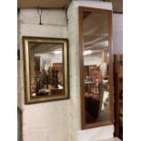 GILT FRAMED RECTANGULAR WALL MIRROR & WOOD FRAMED LONG HALL OR BEDROOM MIRROR