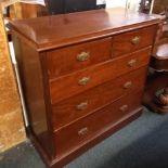 ANTIQUE MAHOGANY CHEST OF 3 LONG & 2 SHORT DRAWERS WITH BRASS DROP HANDLES, 3ft 6'' WIDE