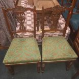 PAIR OF CARVED MAHOGANY UPHOLSTERED DINING CHAIRS & AN INLAID MAHOGANY BEDROOM CHAIR