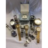 TUB OF WATCHES INCL; TIME, HP, CITRON, TRAVEL CLOCK IN CASE & 1 OTHER