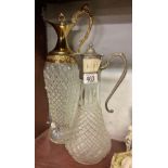PAIR OF GLASS & PLATED CLARET JUGS