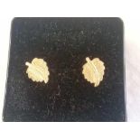 9ct GOLD LEAF EARRINGS, BOXED