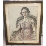 PORTRAIT IN COLOURED CHALKS OF LADY ALLARDYCE, BY EDITH HUGHES. SIGNED AND WITH PRINTED DETAILS