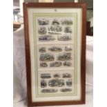 LARGE MAPLE FRAME CONTAINING A SET OF 3 ANTIQUE COLOURED LITHOGRAPHS FROM THE SERIES THE ''
