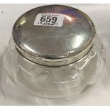 A PLAIN SILVER JAR WITH GLASS BODY, B'HAM 1927