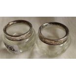 A PAIR OF SILVER MOUNTED SALTS, CHESTER 1913