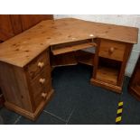 MODERN PINE CORNER WORK STATION / COMPUTER DESK WITH DRAWER & CUPBOARD