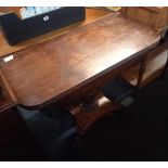 FOLDING TOP MAHOGANY DINING TABLE WITH HEAVY CARVED PEDESTAL LEGS, LATE VICTORIAN, 3ft WIDE