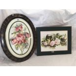 D THACKERAY, SIGNED OVAL WATERCOLOUR OF A STILL LIFE OF ROSES TOGETHER WITH ANOTHER UNFRAMED PICTURE