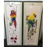 PAIR OF MOUNTED F/G PAINTINGS OF PARROTS SIGNED GINA, DATED 2000