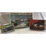 TAMIYA VOSPER FAST PETROL BOAT KIT IN BOX, AIR FIX MG MAGNETTE KIT & 1 OTHER PART BUILT