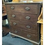 VINTAGE PINE CHEST OF LONG DRAWERS WITH DROP HANDLES