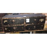 WOODEN CABINET WITH 4 DRAWERS WITH NUMEROUS OLD TORCH BULBS, NEON BULBS & 2 VINTAGE TUNING