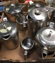 CARTON WITH STAINLESS STEEL COFFEE, WATER JUGS, SUGAR BOWLS ETC