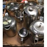 CARTON WITH STAINLESS STEEL COFFEE, WATER JUGS, SUGAR BOWLS ETC