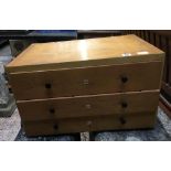 3 DRAWER WOODEN STORAGE CABINET INCL; CONTENTS, TRIANG RAILWAY PARTS, 'OO' GAUGE TRACK & COMPONENTS