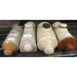 4 STONEWARE HOT WATER BOTTLES, ONE MISSING SCREW TOP