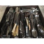 QTY OF PLATED CUTLERY IN TRAY