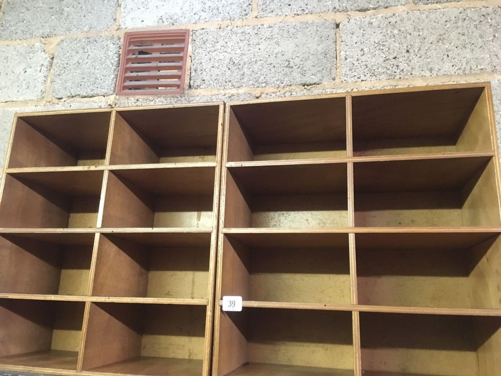 PAIR OF PIGEON HOLE UNITS IN PLYWOOD, EACH WITH 8 SECTIONS - Image 2 of 2