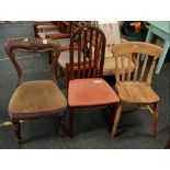 ANTIQUE MAHOGANY UPHOLSTERED BALLOON BACK DINING CHAIR, BEECH WOOD BENTWOOD CHAIR & POLISHED