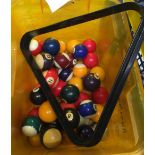 CARTON OF POOL BALLS & FRAME