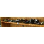 SHELF OF SMALL VINTAGE CARS BY CORGI, LESNEY & MODELS OF YESTER YEAR, NO BOXES