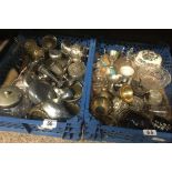 2 CARTONS OF MIXED GLASSWARE & PLATED METALWARE