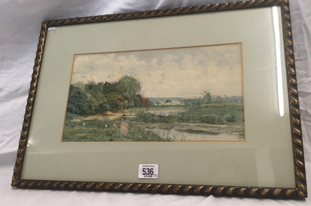 FINE 19THC WATERCOLOUR OF A RIVER VALLEY WITH TOWN BEYOND, SIGNED LOWER LEFT ARTHUR SHELLEY AND