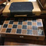 VINTAGE BOX OF BACKGAMMON & ANOTHER FOR CHESS WITH PIECES