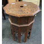 INDIA CARVED WOOD 10 SIDED TABLE IN GOOD CONDITION