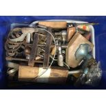 CARTON WITH MISC HAND TOOLS, CLAMPS, SPANNERS, DRILLS