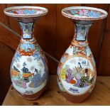 PAIR OF TALL CHINESE HAND PAINTED VASES, APPROX 18'' TALL, 1 A/F