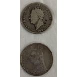 A GEORGE SILVER SHILLING 1825 & ANOTHER 1890