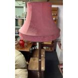 CARVED MAHOGANY STANDARD LAMP & PINK SHADE