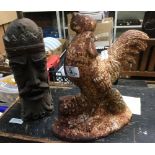 CAST IRON COCKEREL DOOR STOP & A RESIN CAST IRON EFFECT LAMP BASE