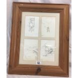 SET OF 4 POSTCARD SIZE PICTURES IN ONE FRAME, SKETCHES FOR WINNIE THE POOH, E H SHEPHERD ARTIST'S