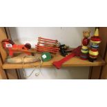 SHELF WITH VINTAGE WOODEN TOYS