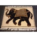 MULTI COLOURED WOOLLEN DEEP SHAG PILE RUG, 4ft X 2ft & INDIAN WOOLLEN RUG WITH ELEPHANT 3ft X 2ft