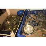 2 CARTONS OF MIXED BRASS & PLATEDWARE INCL; WINE COASTERS
